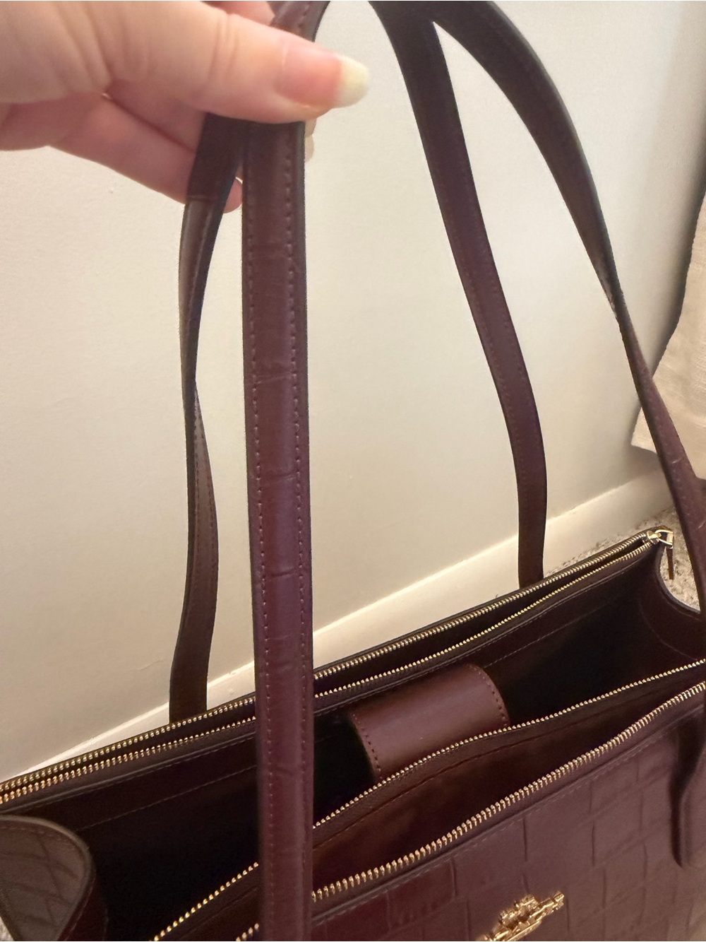 Coach Croc-Embossed Leather Tote in Deep Wine - Picture 2 of 7